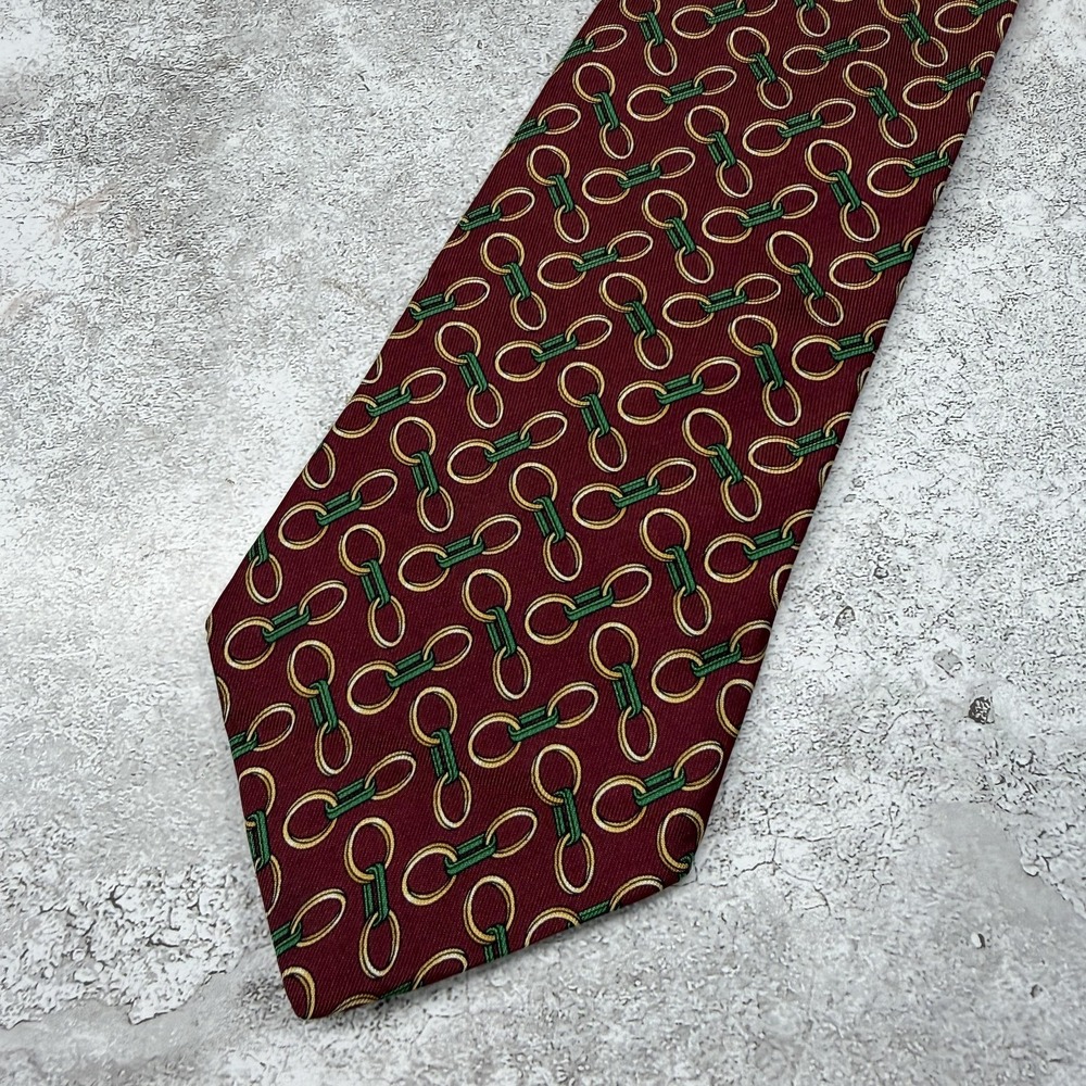 Brooks Brothers Silk Tie Mens One Size Red Geometric Chain Made In‎ USA Necktie